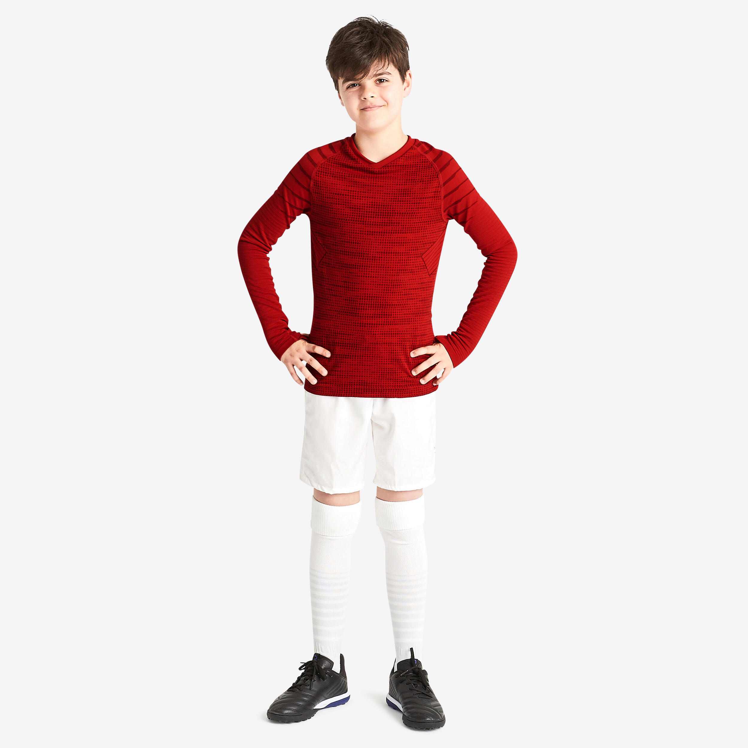 KIPSTA Kids' thermal long-sleeved football top, red
