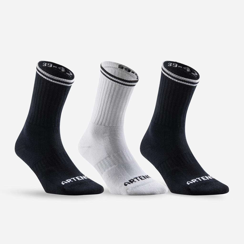 Tennissocken RS 500 High 3er-Pack schwarz/weiss