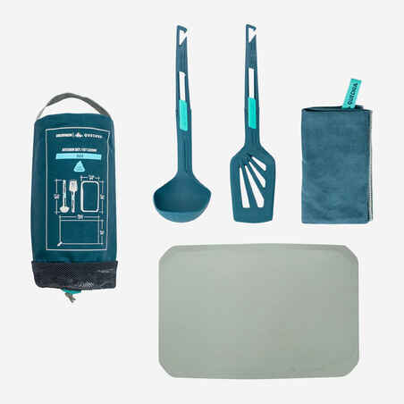 Set de Cocina Camping Quechua MH500 Espátula Cucharón Tabla y Paño