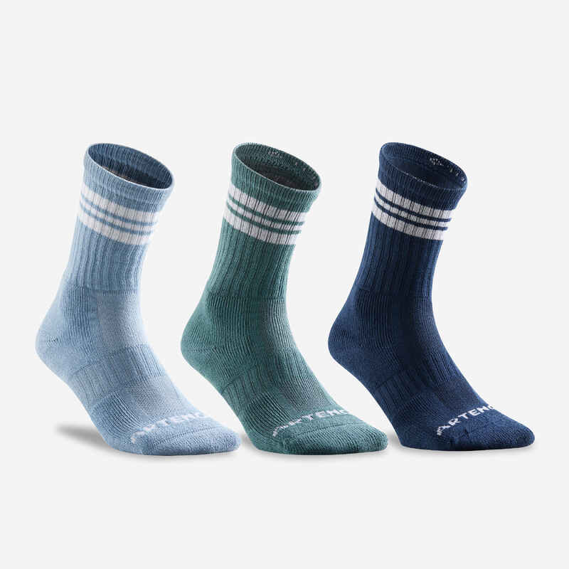 High Tennis Socks RS 500 Tri-Pack - Blue/Blue Stripes