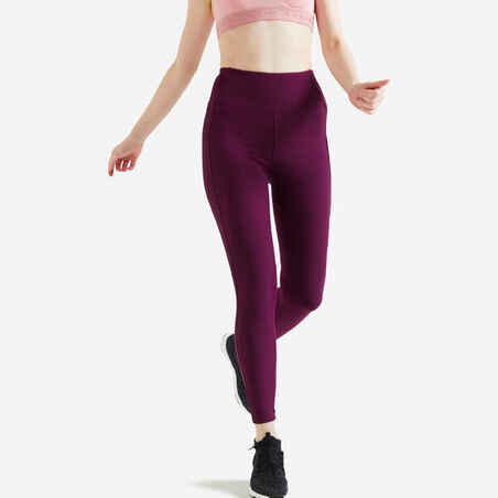 Women's phone pocket fitness high-waisted leggings, purple - Decathlon