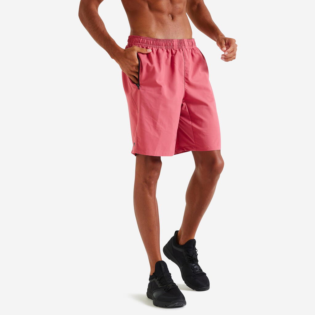 Men's Breathable Fitness Shorts with Zip-Up Pockets - Dark Pink