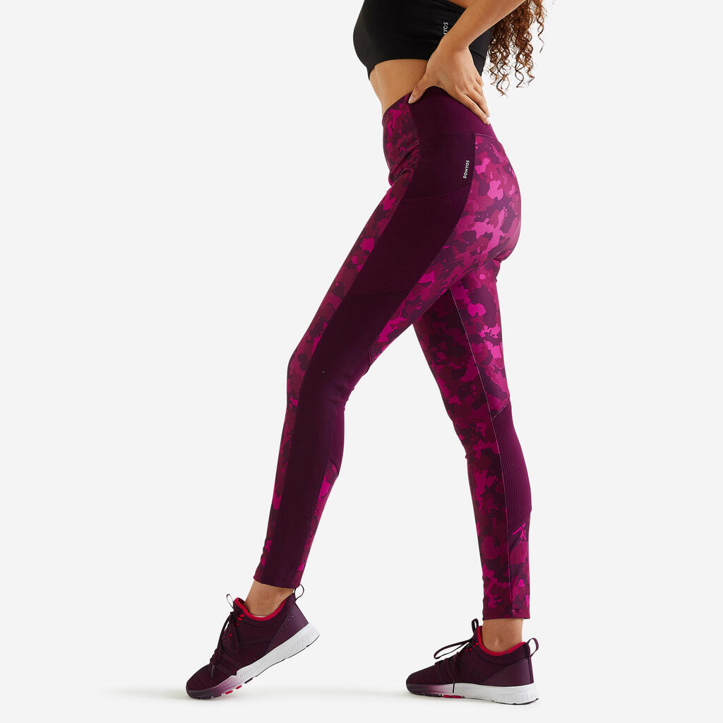 Women's Fitness Leggings with Phone Pocket - Burgundy/Grape Purple
