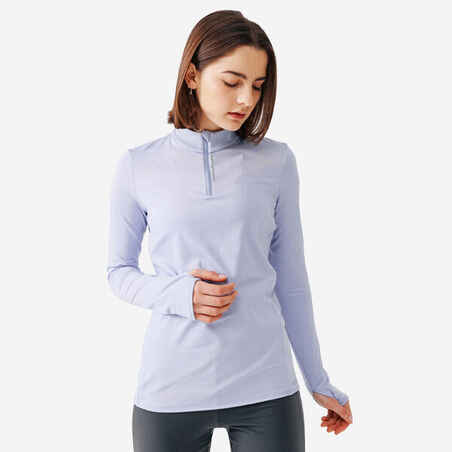 T-shirt manches longues chaud running femme - Zip warm violet clair