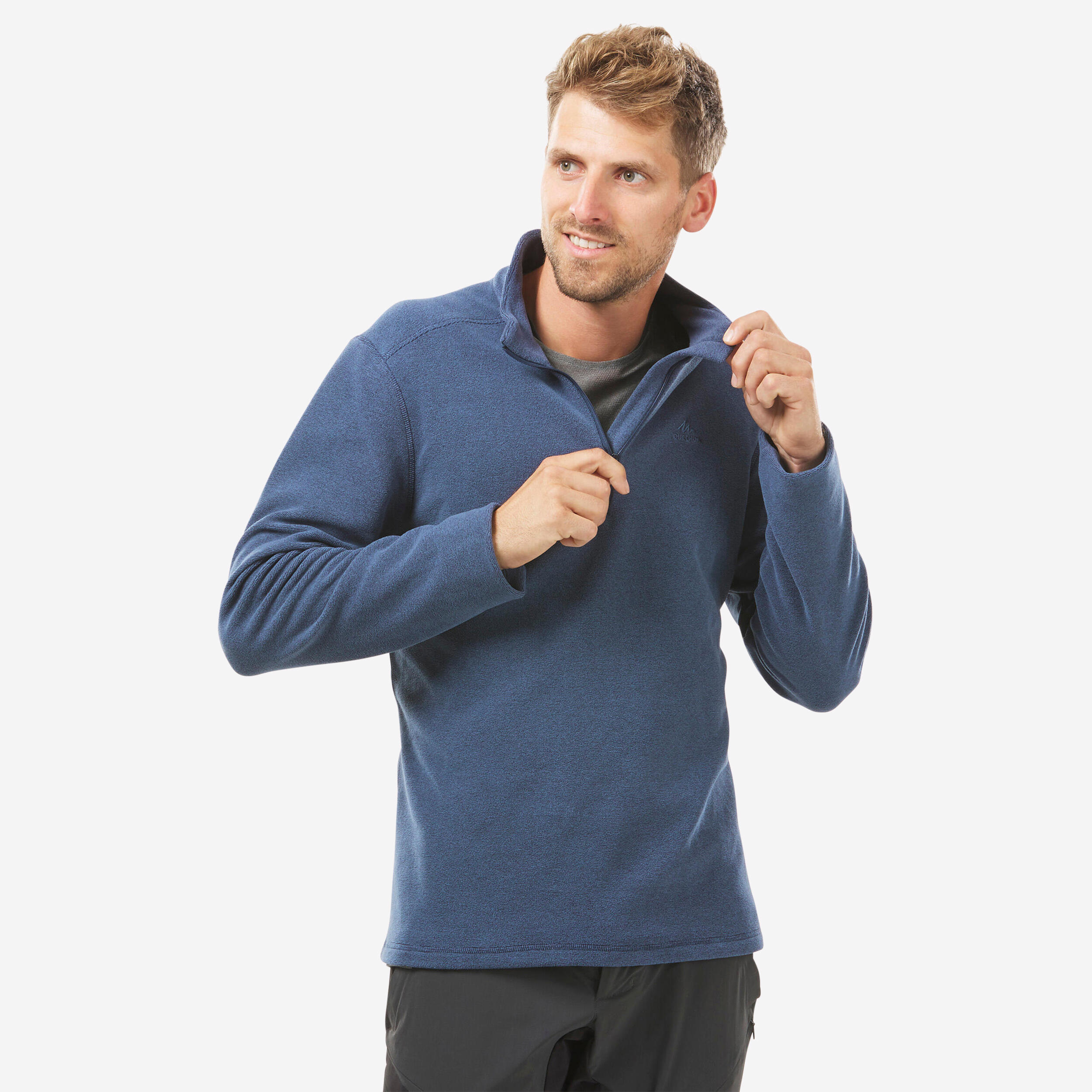 Chandail de randonnée en laine polaire homme – MH 100 bleu/gris - QUECHUA