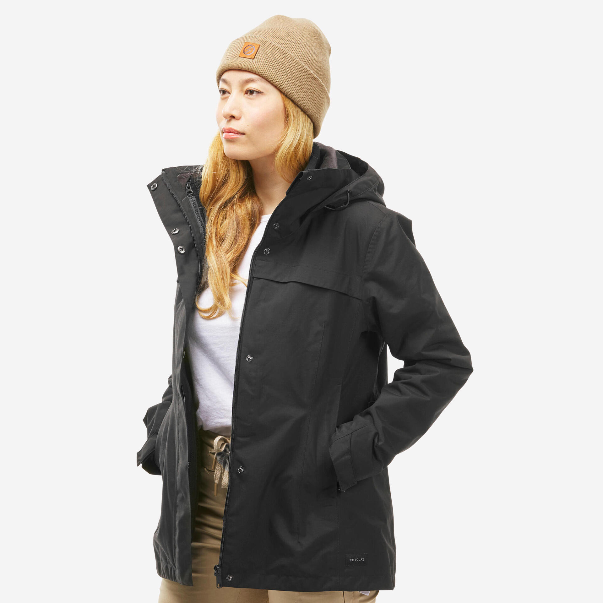 Women's warm 3-in-1 hiking jacket 0°C NH100 Black