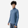 Men's Warm Long-Sleeved Zip Running T-Shirt - KIPRUN Run 100 Warm -Whale Grey