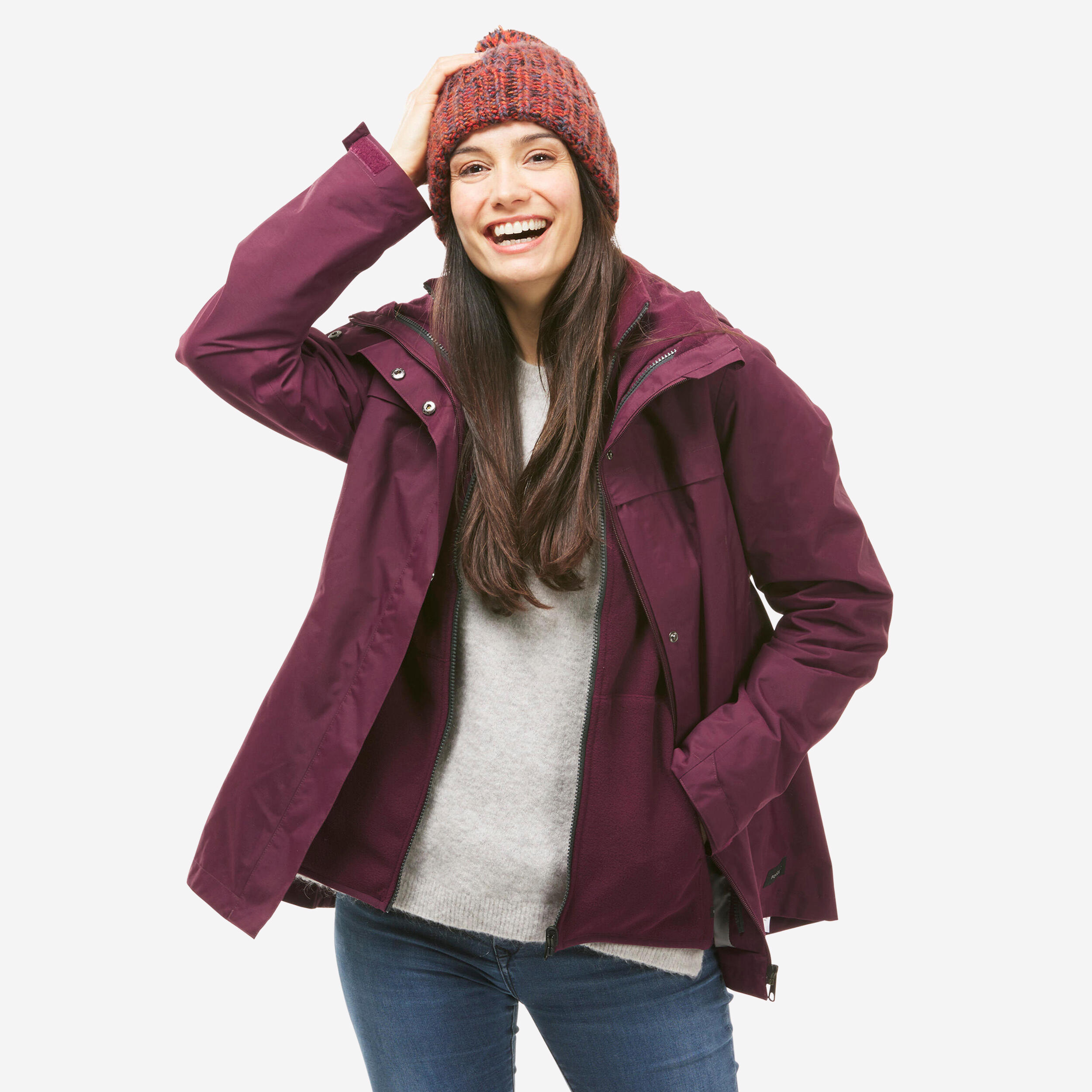 Women Travel Waterproof 3-in-1 jacket - Travel 100  0° - Burgundy