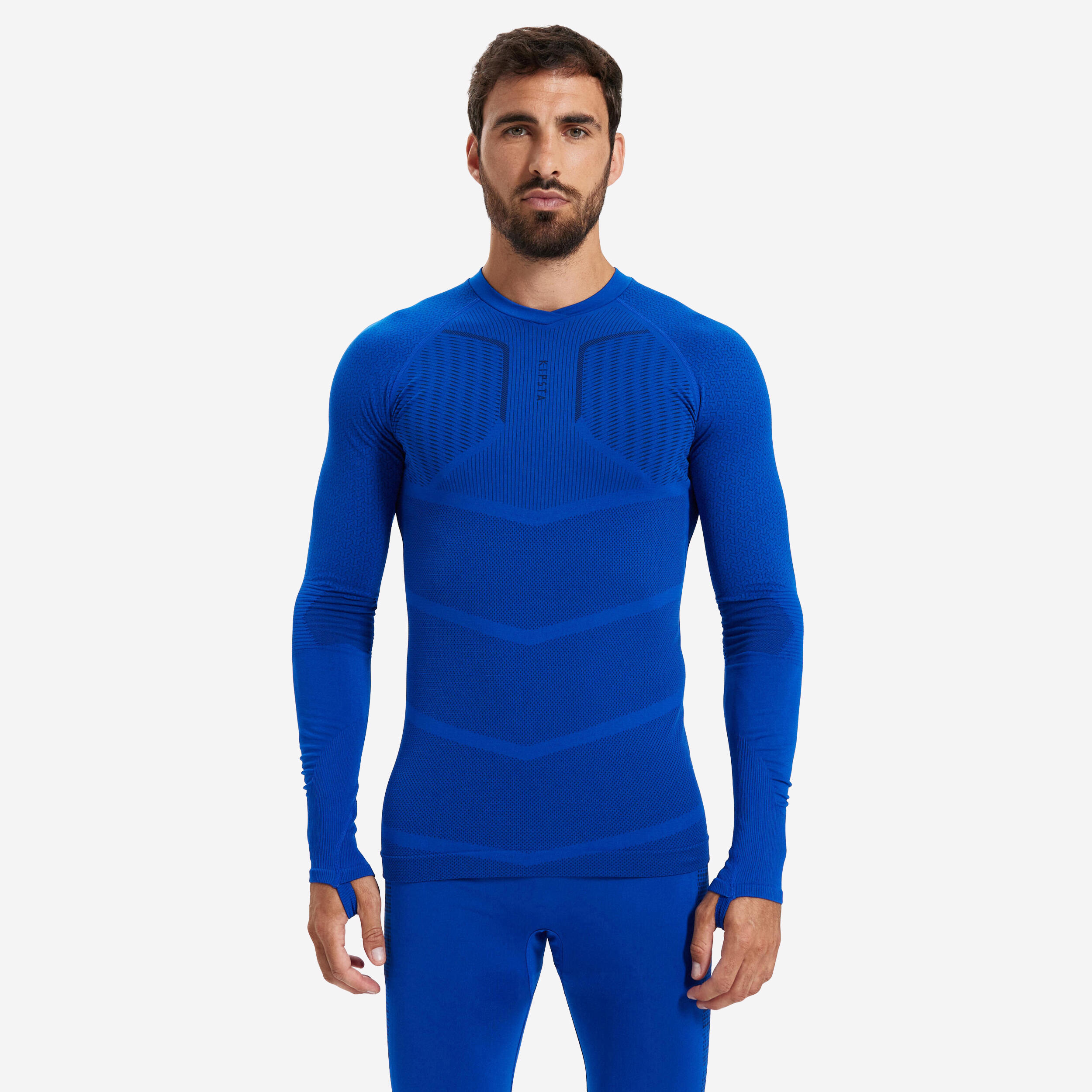 Kipsta - Sous-vetement Thermique Haut Manches Longues Adulte Bleu Indigo Keepdry 500 - Sous Vêtement Haut - Football / Futsal / Sepak - Bleu - 40m -