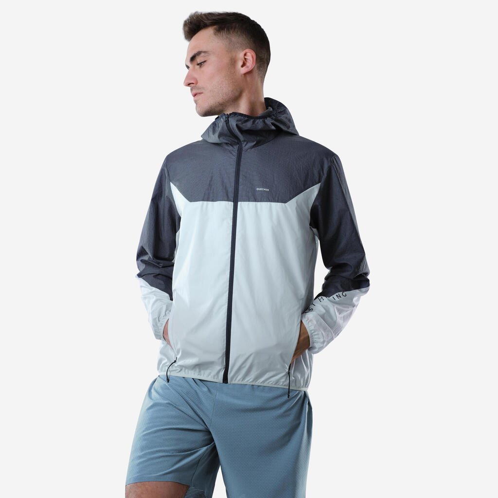 Men’s fast hiking windbreaker jacket FH500 Helium Wind Grey