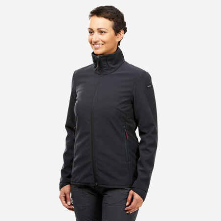Črna ženska pohodniška softshell jakna MT100 