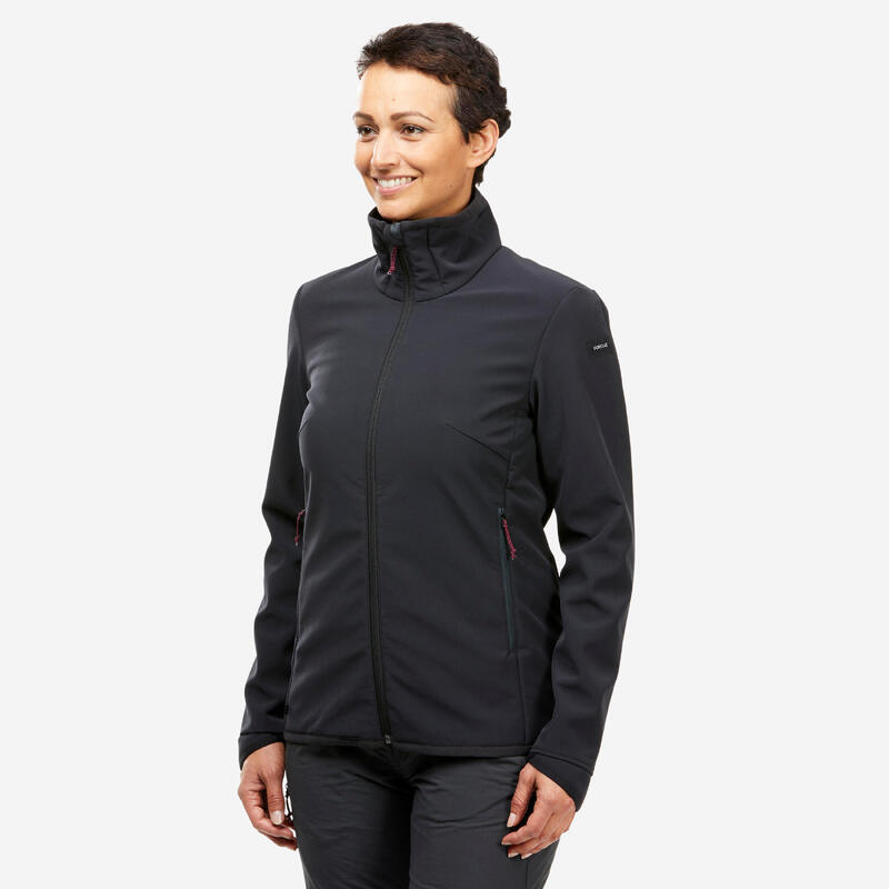 Winddichte en warme softshell jas voor dames MT100 zwart