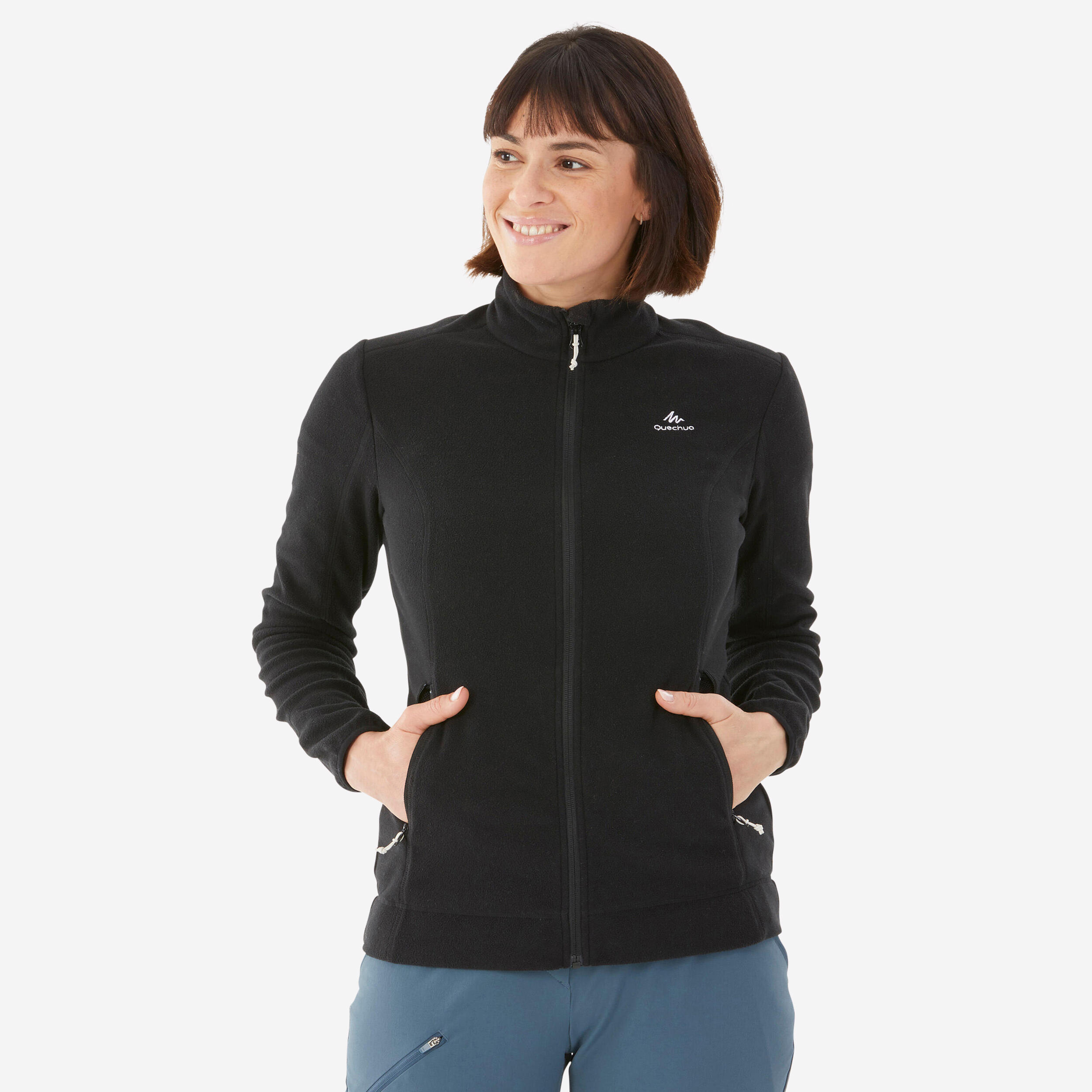 Women’s Fleece Hiking Sweatshirt - MH 120 Black