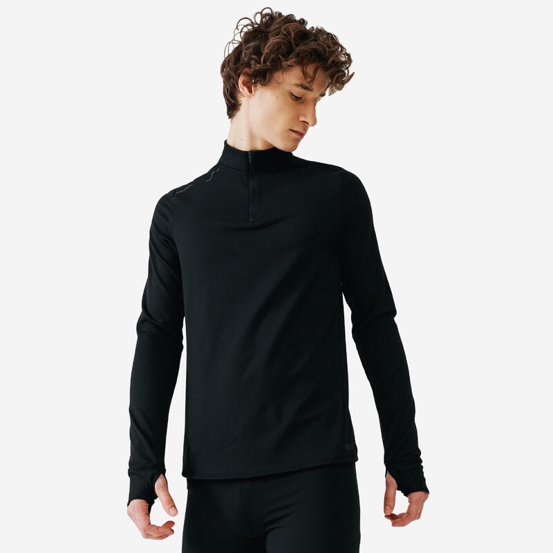 CAMISOLA DE CORRIDA QUENTE HOMEM KALENJI WARM PRETO