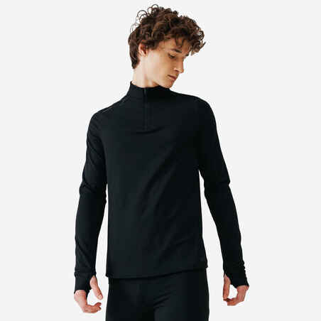 Črna moška tekaška majica z dolgimi rokavi KALENJI 