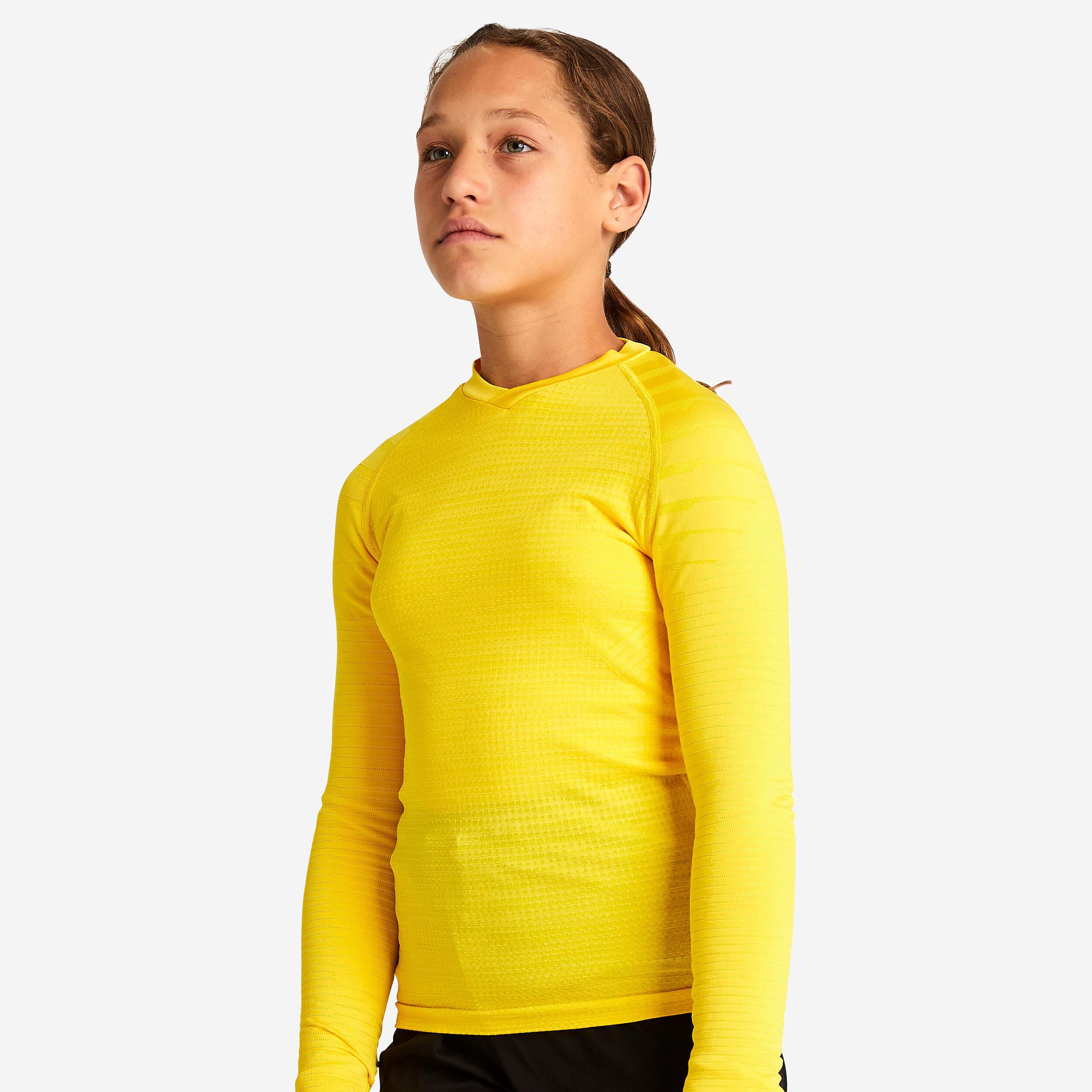 Kipsta - Sous-vetement Thermique Haut Manches Longues Enfant Jaune Keepdry 500 - Sous Vêtement Haut - Football / Futsal / Sepak - Beige-jaune - 12 À