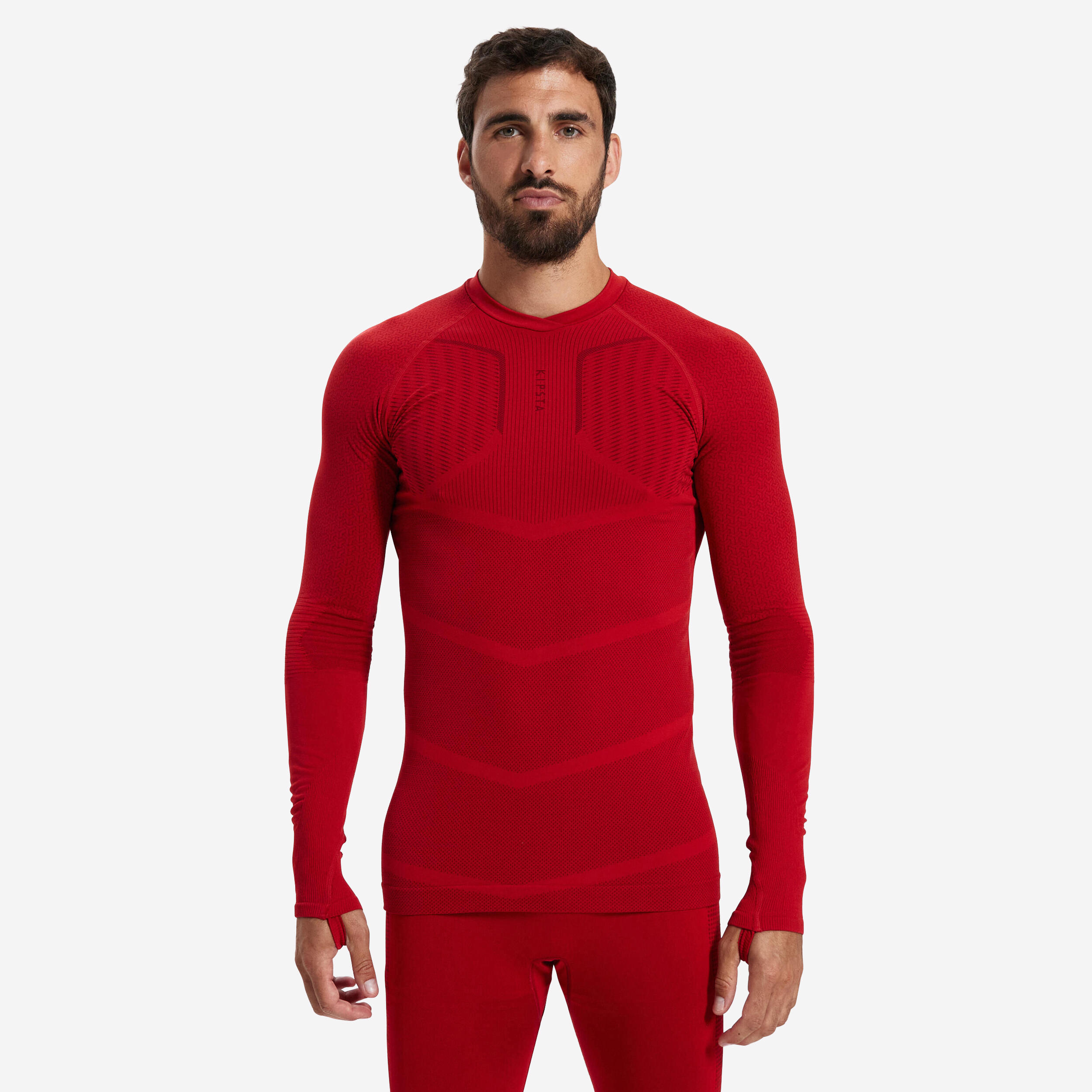 Kipsta - Sous-vetement Thermique Haut Manches Longues Adulte Rouge Keepdry 500 - Sous Vêtement Haut - Football / Futsal / Sepak - Marron-rouge - 44l - Decathlon