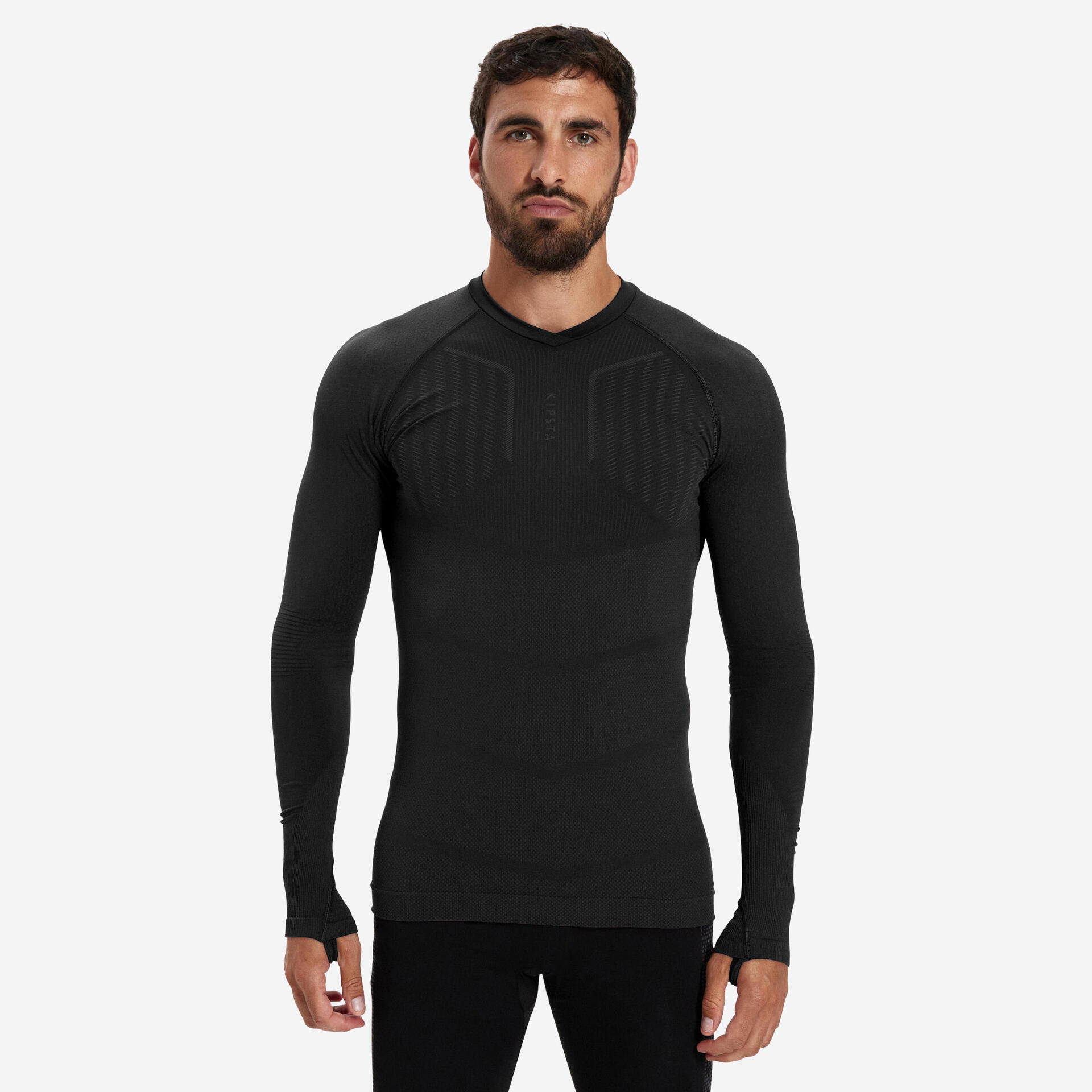 Adult Long-Sleeved Thermal Base Layer Top Keepdry 500 Black