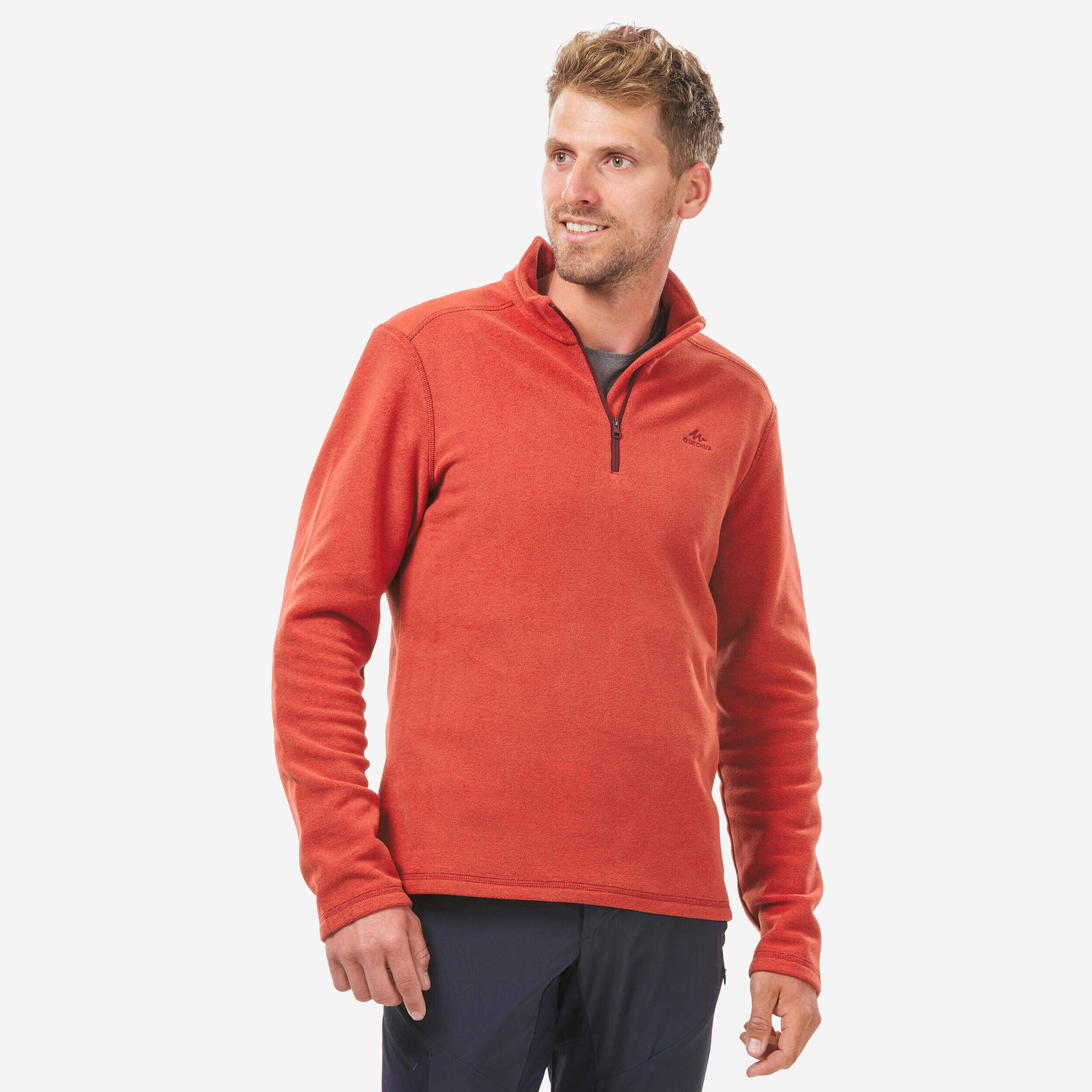 Men Sweater Half-Zip Fleece for Hiking MH100 Red -  1