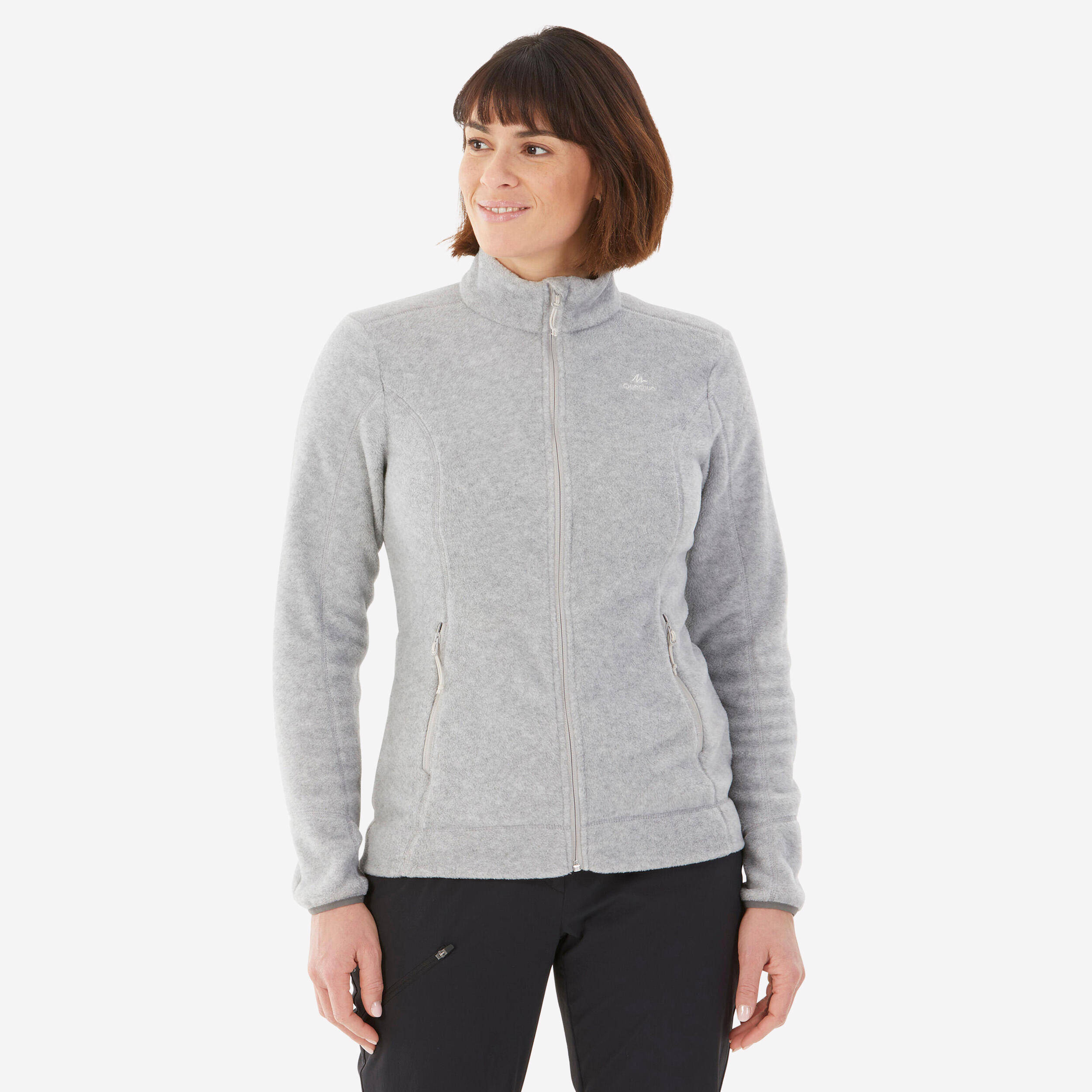 Women Sweater Full-Zip Fleece for Hiking MH100 Grey -  1
