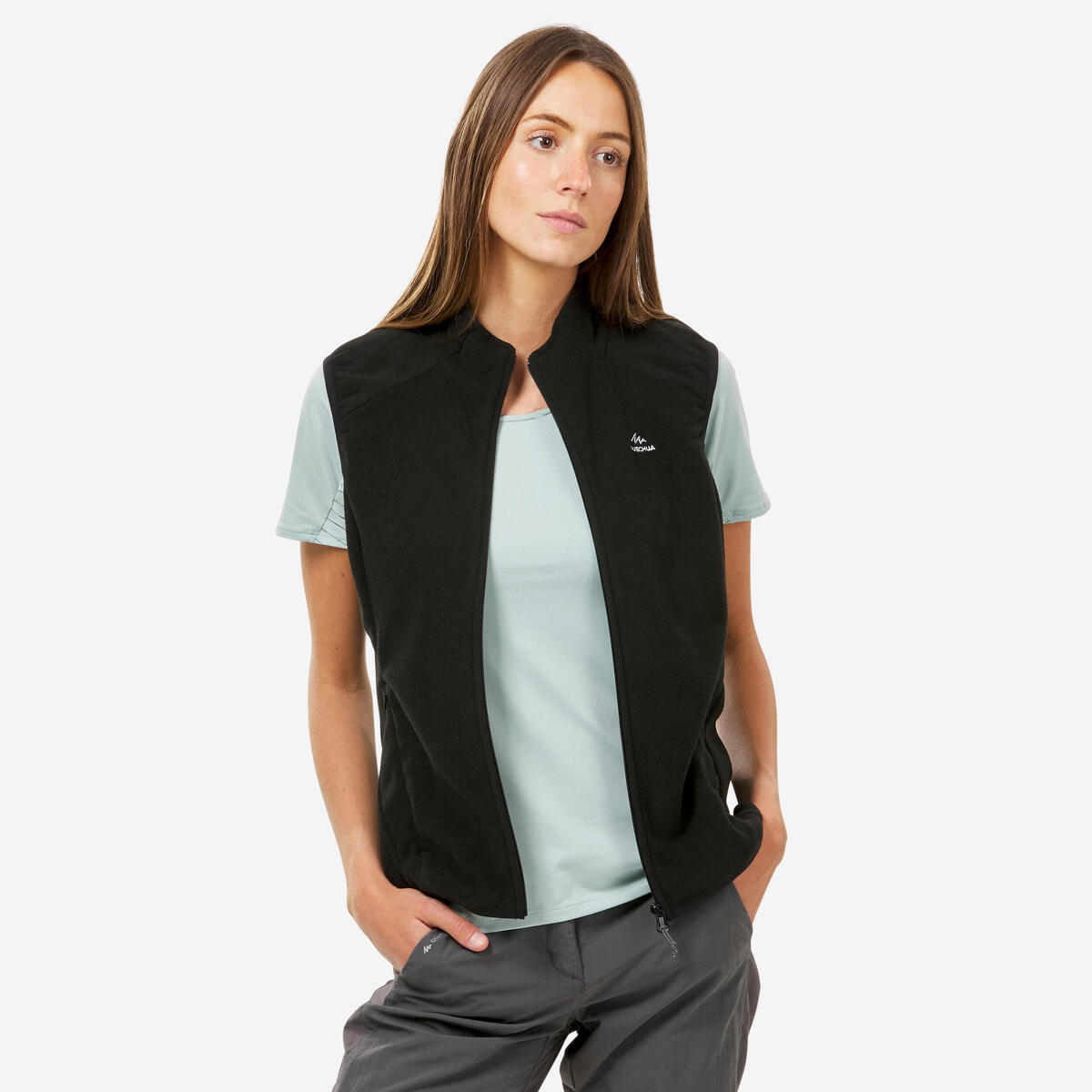 Gilet polaire de randonnée montagne femme, MH100 noir
