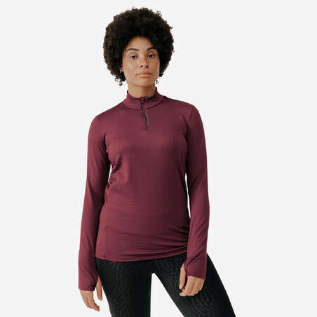 T-shirt manches longues chaud running femme - Zip warm violet