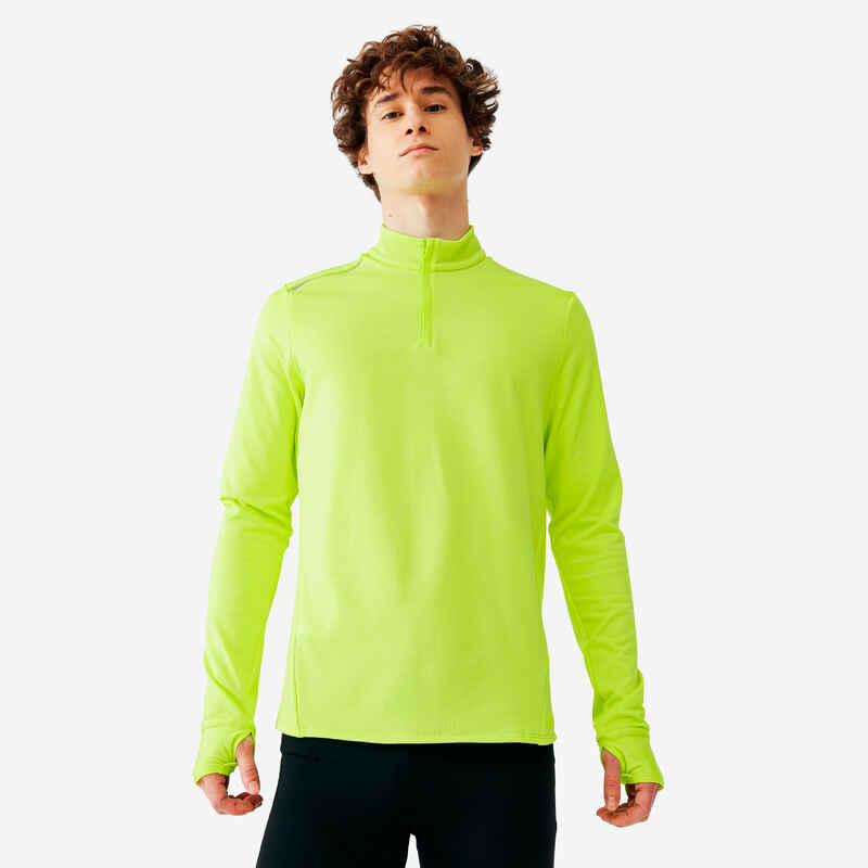 KALENJI MEN'S WARM LONG-SLEEVED RUNNING T-SHIRT - NEON YELLOW