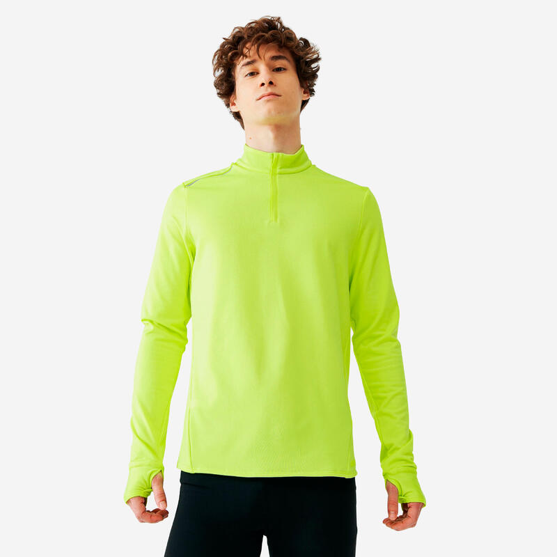 TEE SHIRT MANCHES LONGUES DE RUNNING CHAUD HOMME KALENJI JAUNE FLUO