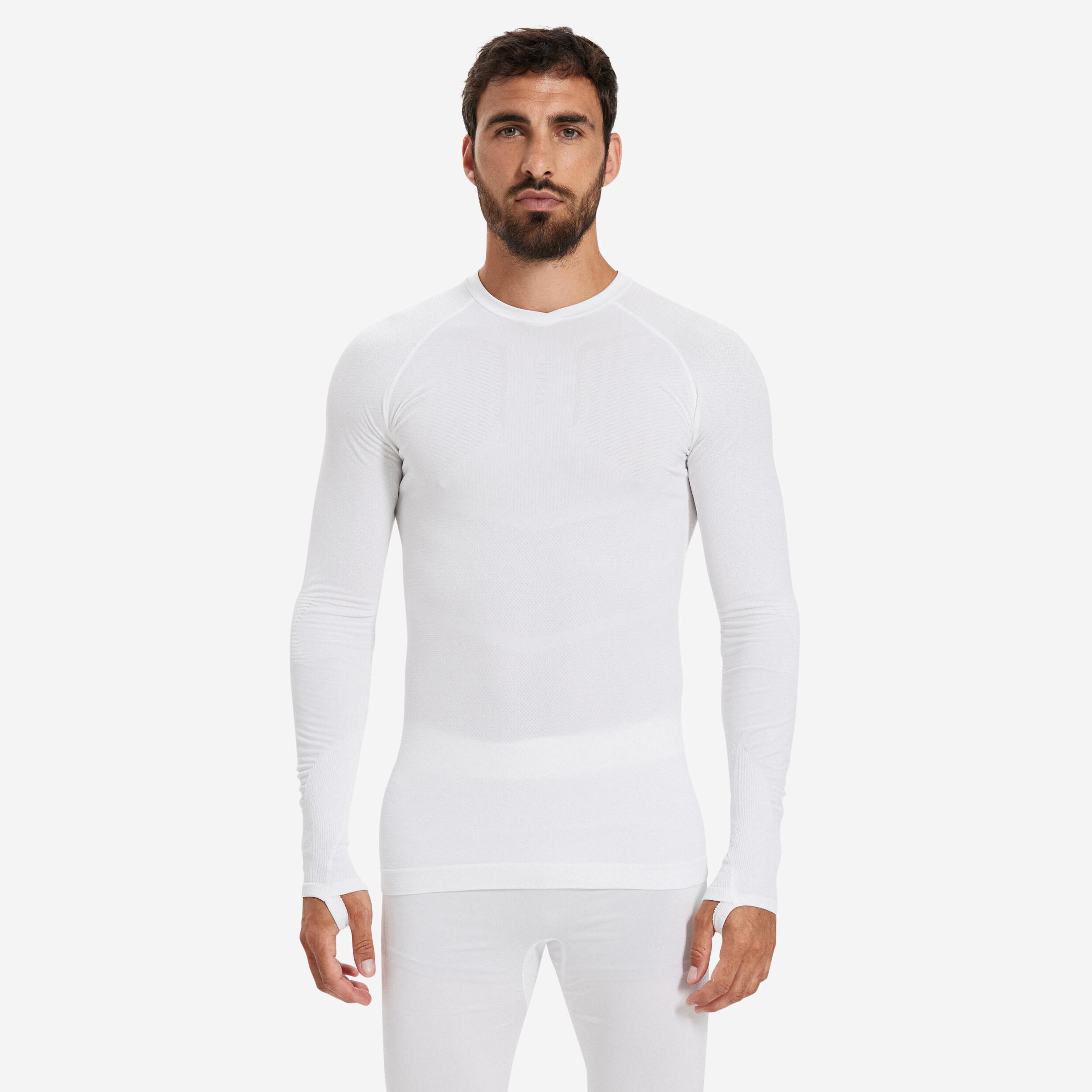 Adult Long-Sleeved Thermal Base Layer Top Keepdry 500 - White KIPSTA