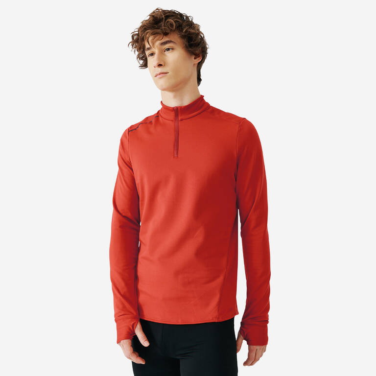 Men Warm Long-Sleeved Running T-shirt- Brick Red