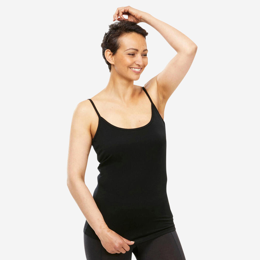 Women’s Tank Top Merino Wool Mountain Trek MT500 - Black