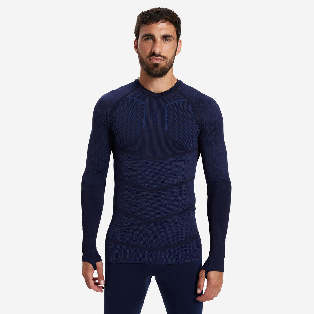 Adult Long-Sleeved Thermal Base Layer Top Keepdry 500 - Indigo Blue