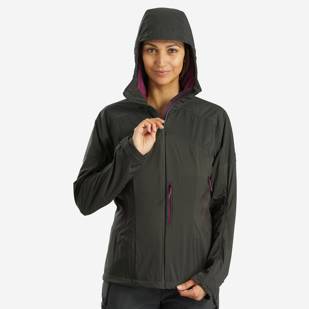 Women's Mountain Trekking Softshell Wind Jacket - TREK 900 Navy Blue