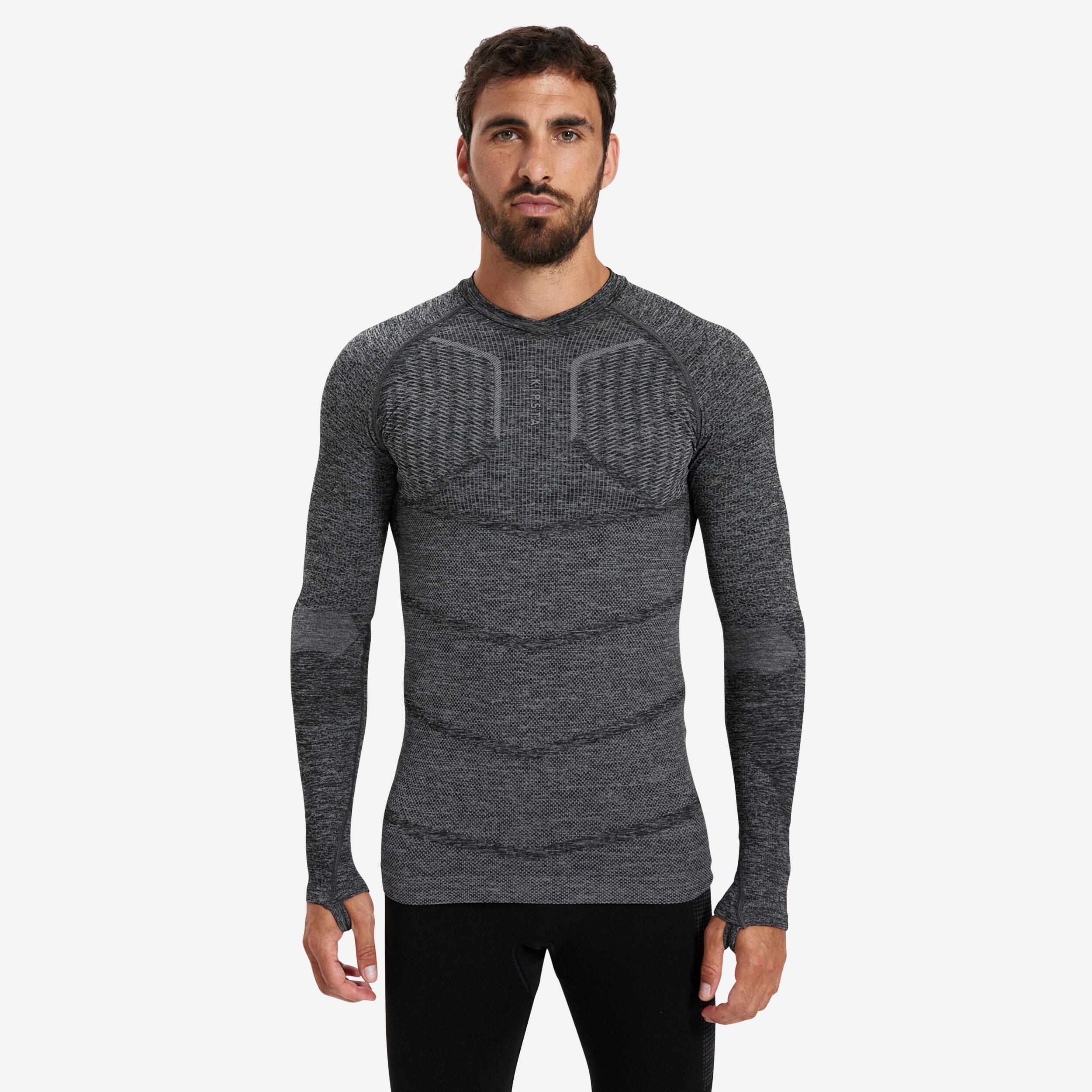 KIPSTA Adult Long-Sleeved Thermal Base Layer Top Keepdry 500 - Mottled Grey