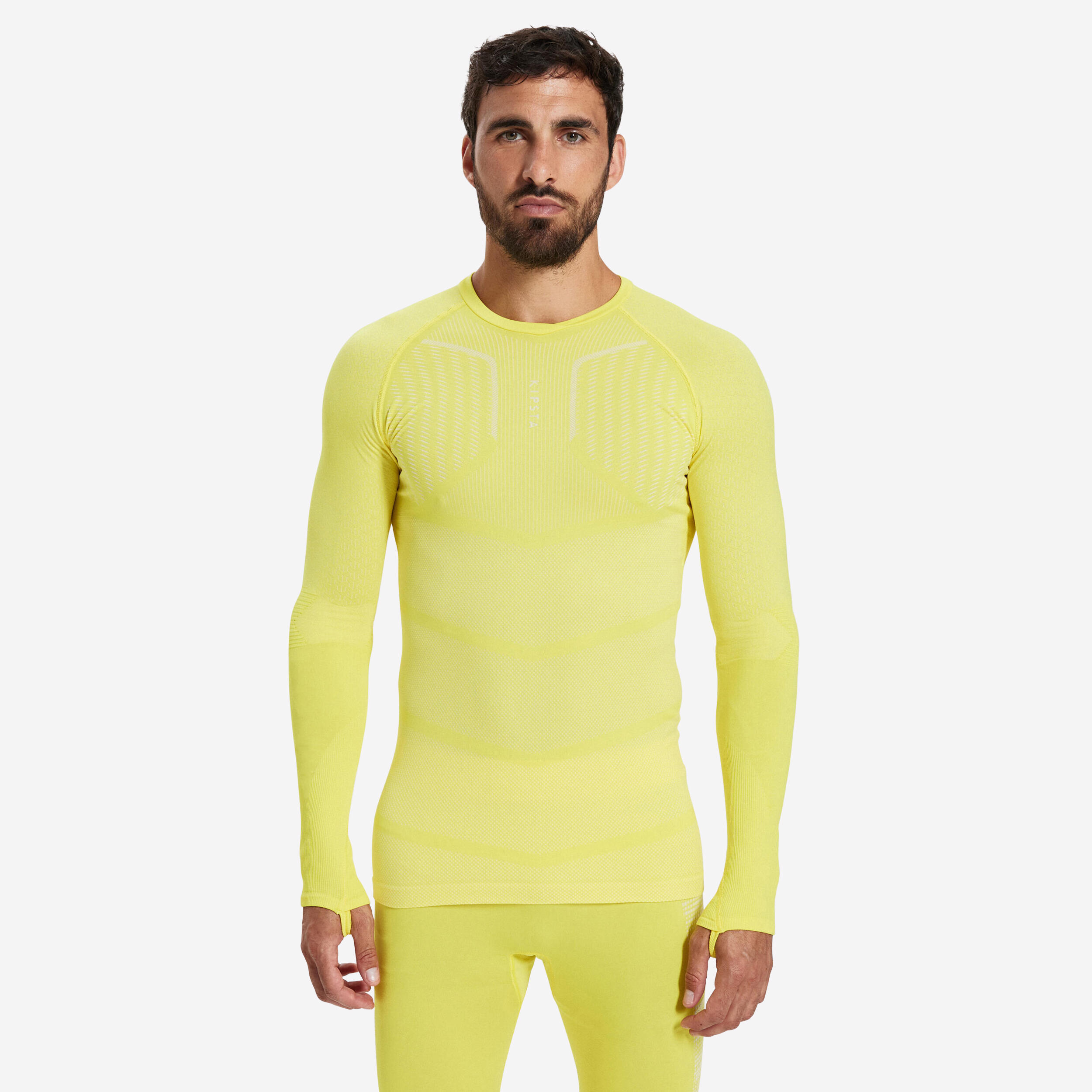 Adult Long-Sleeved Thermal Base Layer Top Keepdry 500 - Yellow 1/15