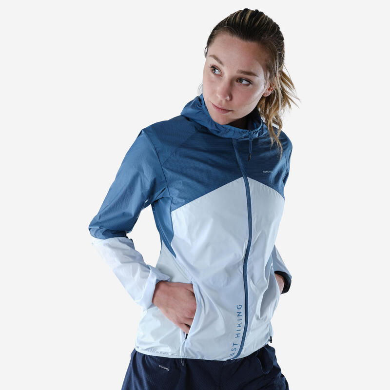 Veste coupe vent Ultra légère de randonnée rapide Femme FH 500 Hélium wind bleu