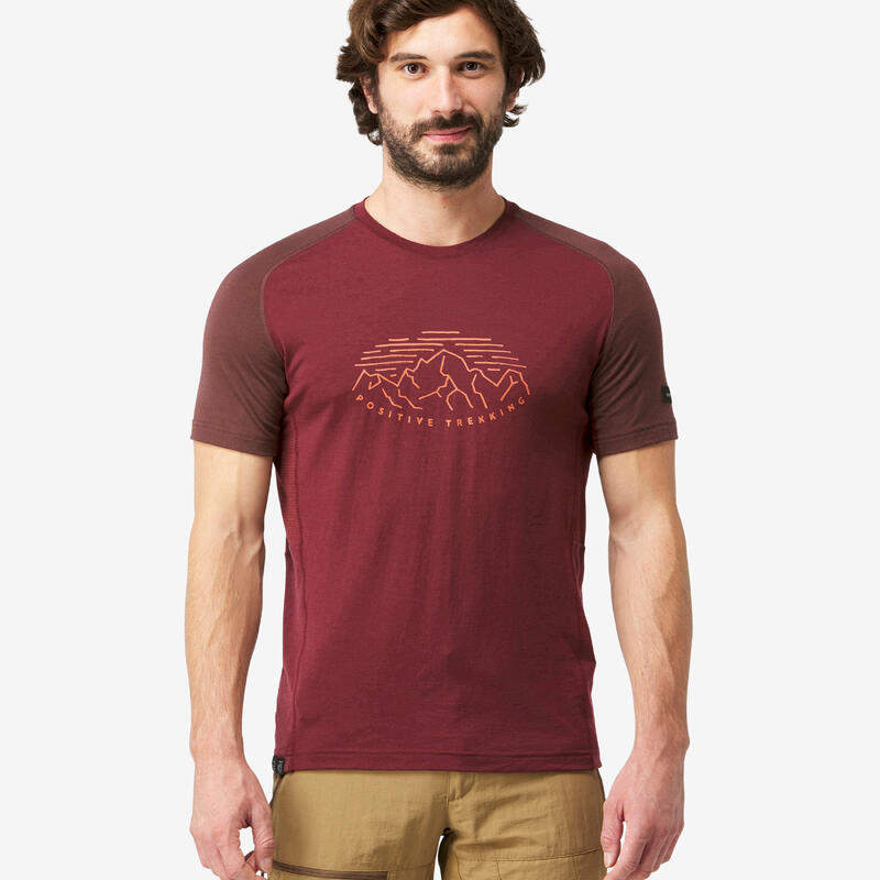 T-shirt lana merinos trekking uomo MT500 WOOL bordeaux