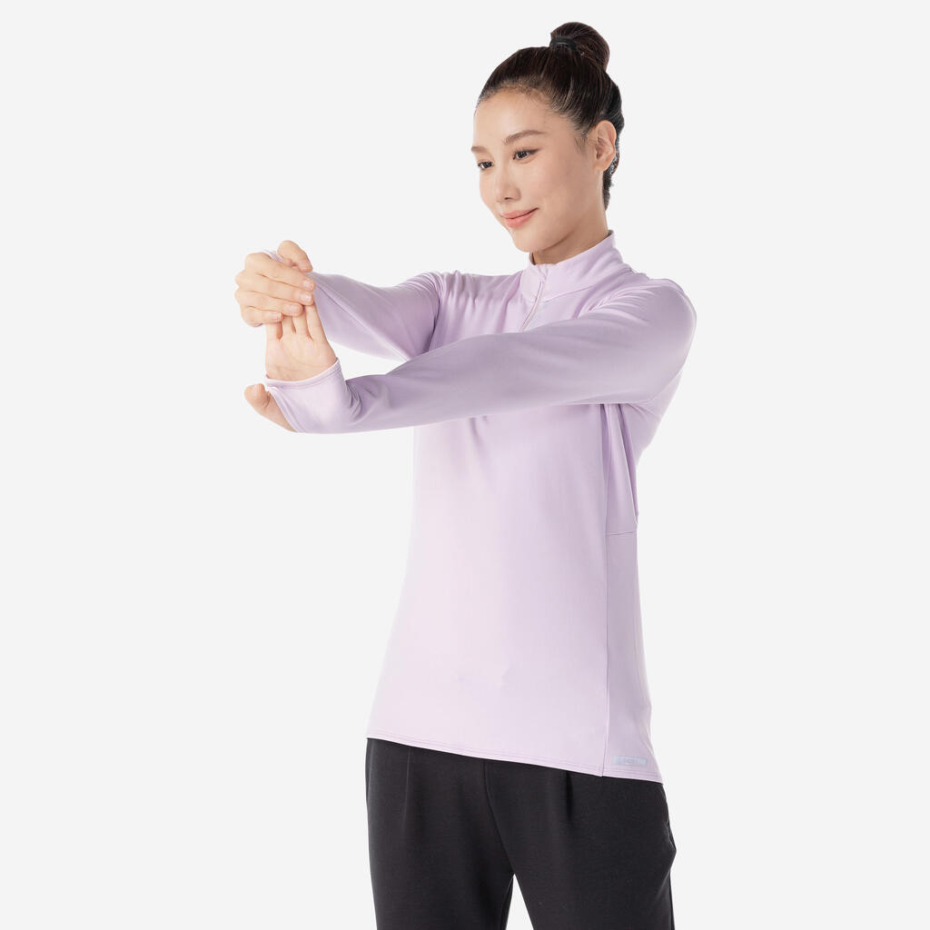 Veste chaude manches longues de running Femme - KIPRUN Run 100 Warm Lilas pastel