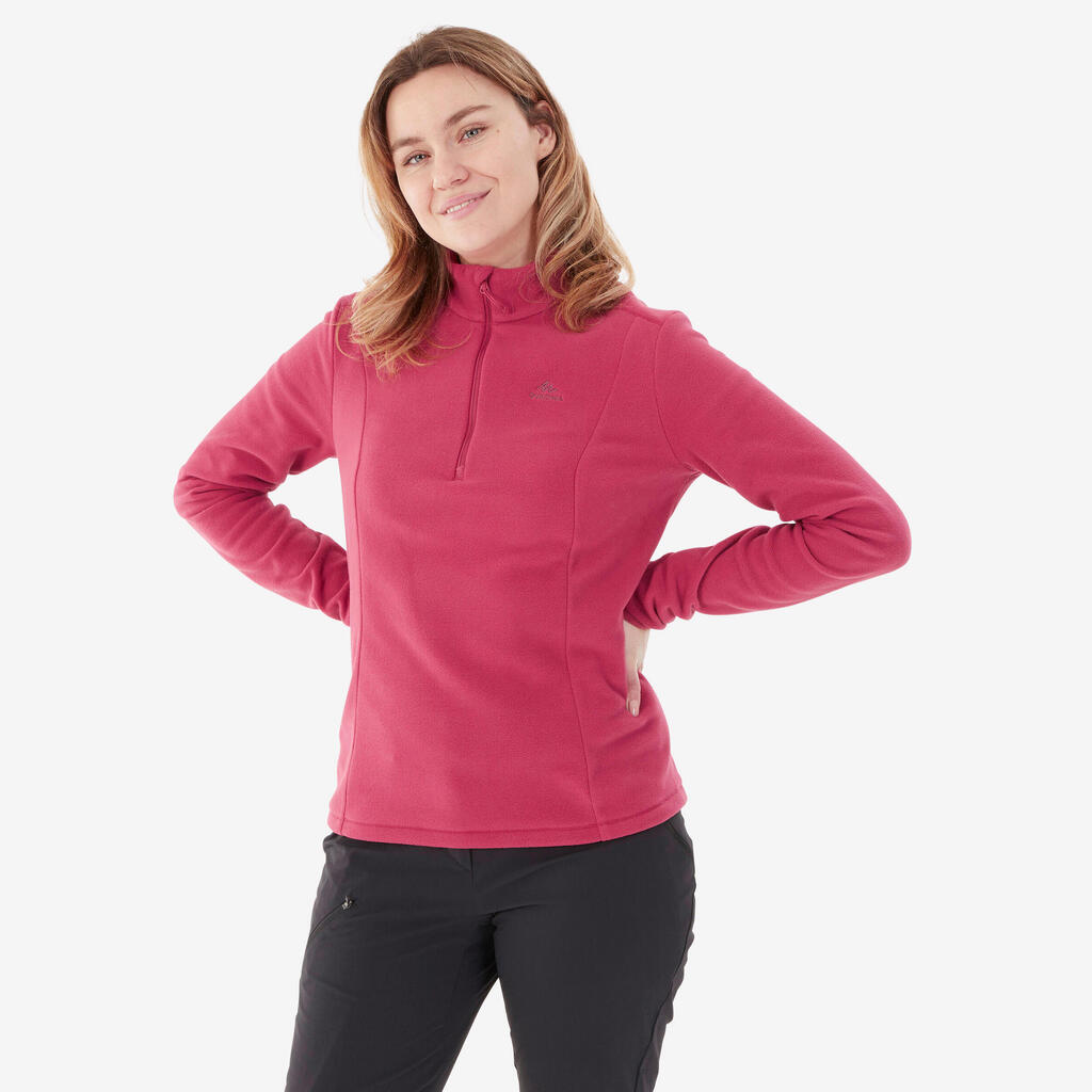 Women’s mountain hiking fleece jacket, MH100 Half Zip - Pink