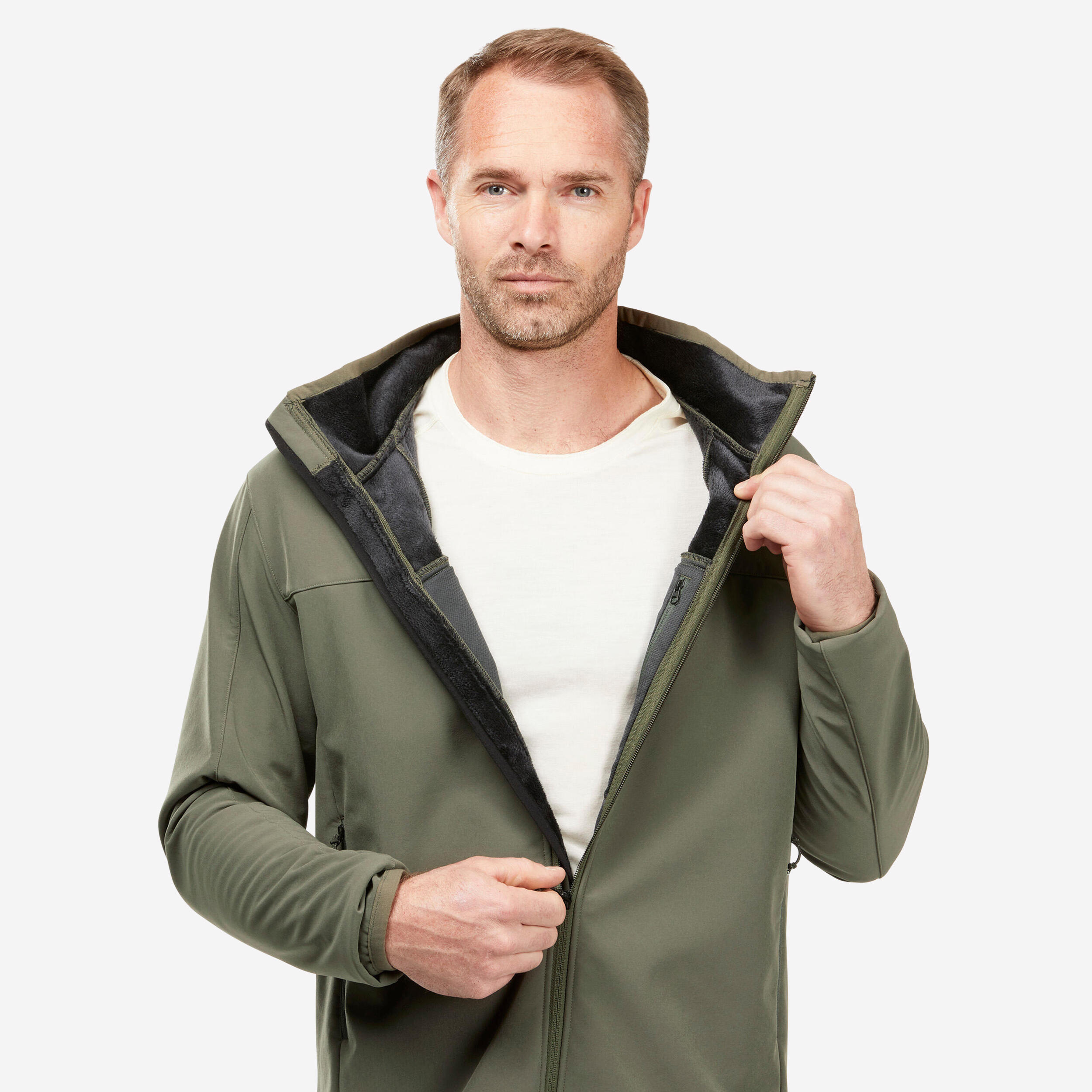 Men's windproof softshell trekking jacket MT100 - Khaki - Decathlon