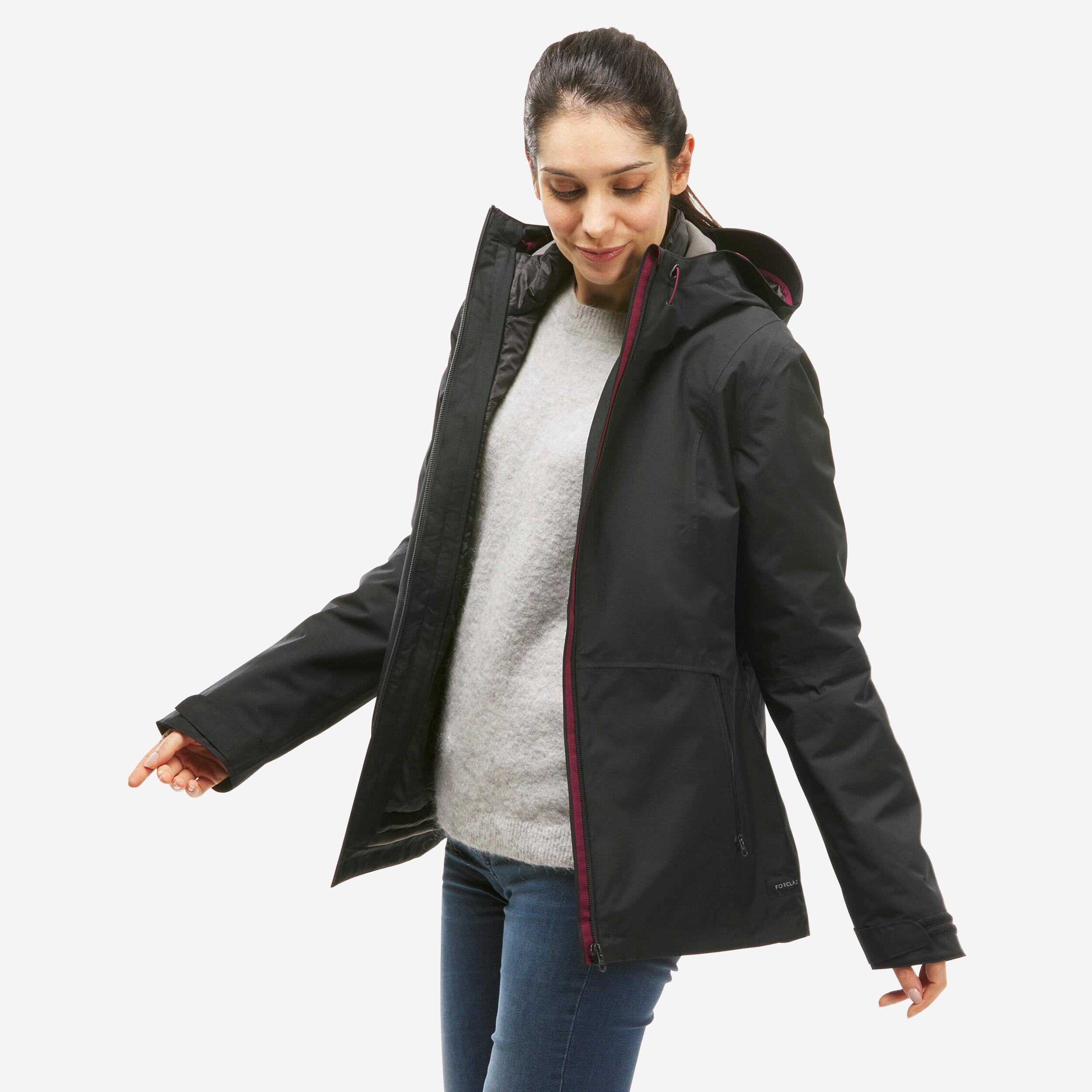 Manteau 3 en 1 femme - Travel 500 noir - FORCLAZ