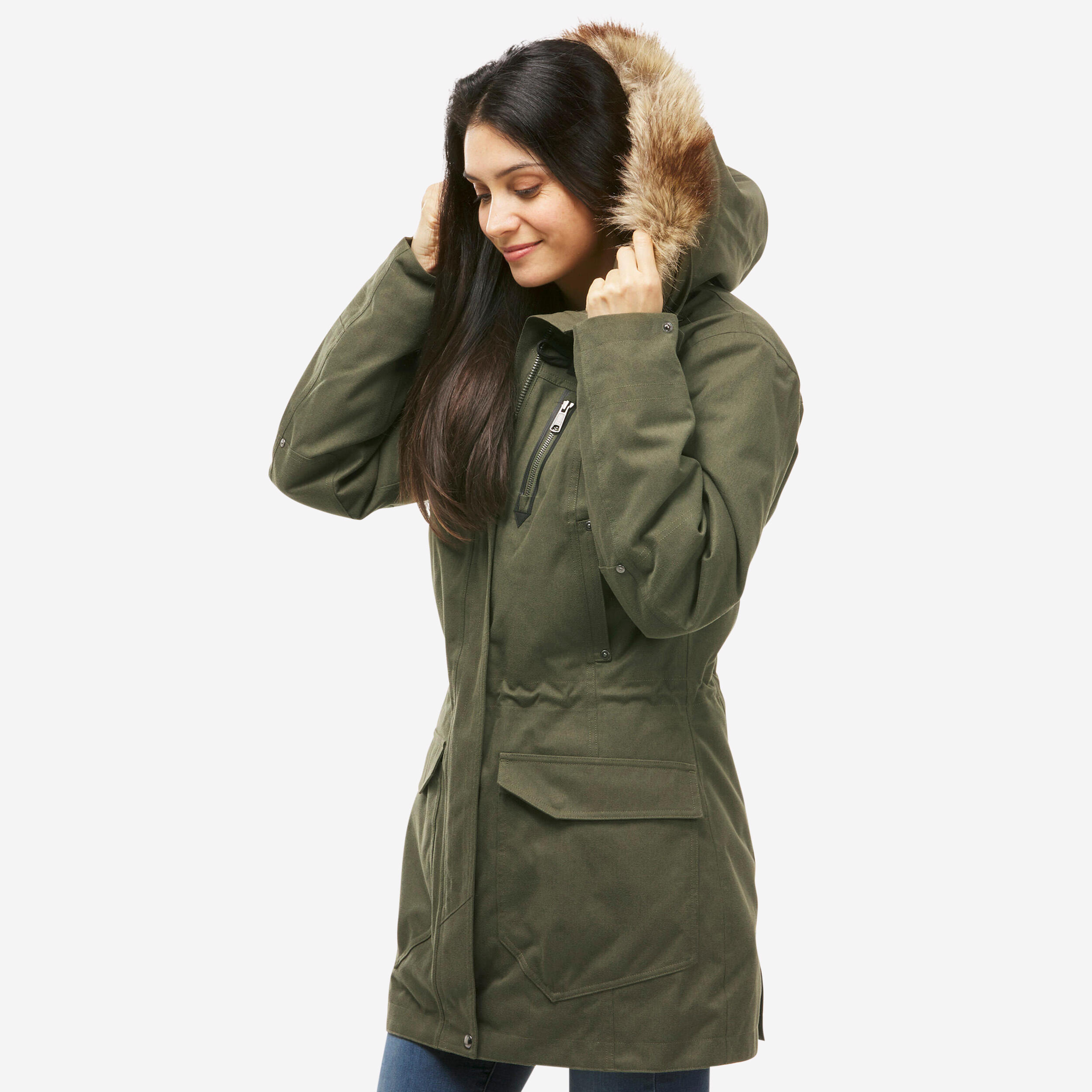 Decathlon | Giacca viaggio donna TRAVEL 700 3in1 verde oliva | -10°C  |  Forclaz