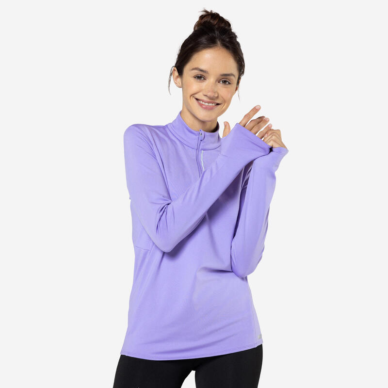T-shirt manches longues chaud running femme - Zip warm violet