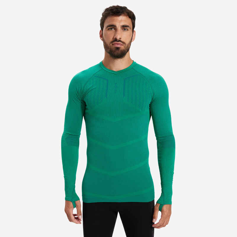 Adult Long-Sleeved Thermal Base Layer Top Keepdry 500 - Green - Decathlon