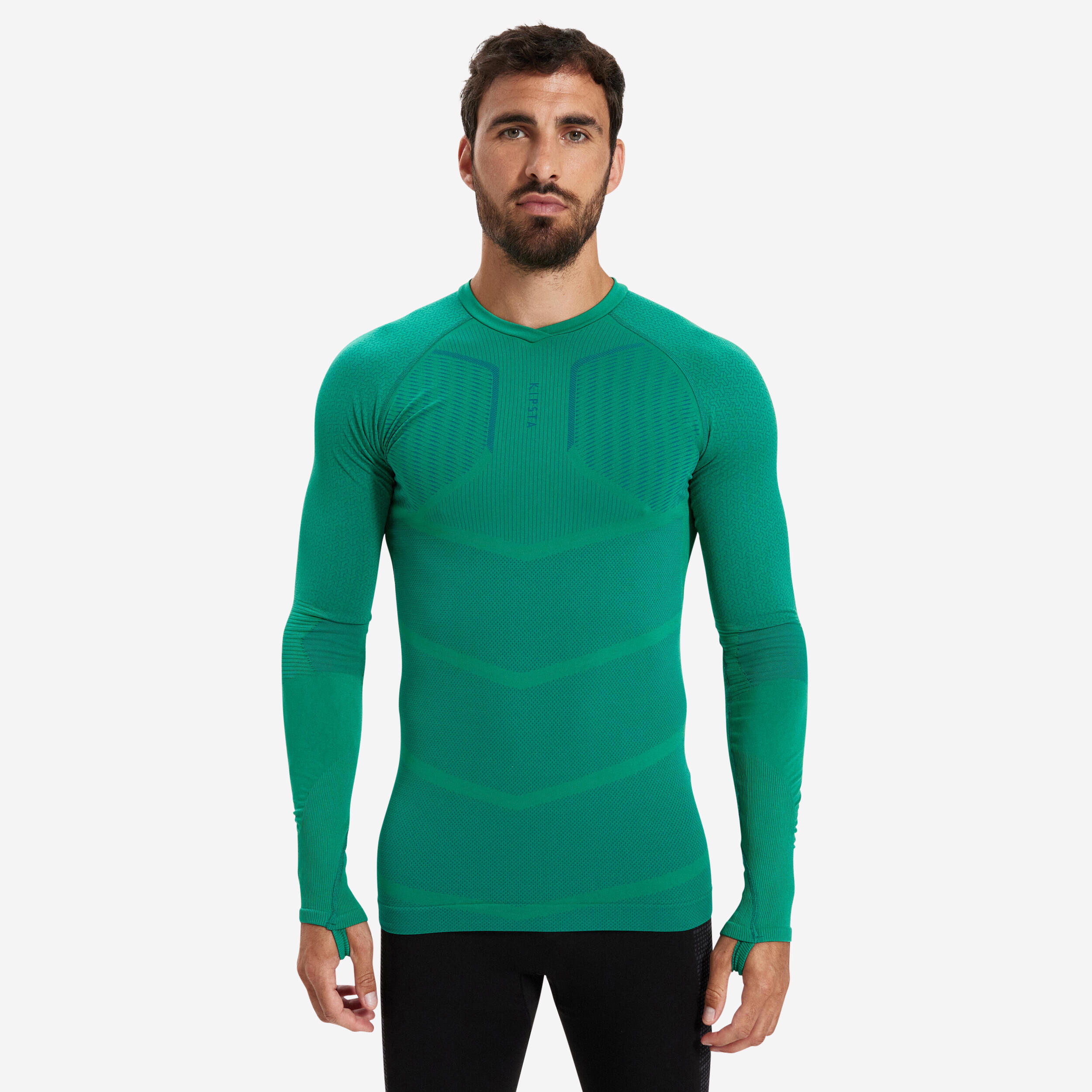 Adult Long-Sleeved Thermal Base Layer Top Keepdry 500 - Green