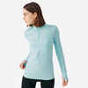 Γυναικείο μακρυμάνικο T-shirt για τρέξιμο με φερμουάρ - ανοιχτό μπλε