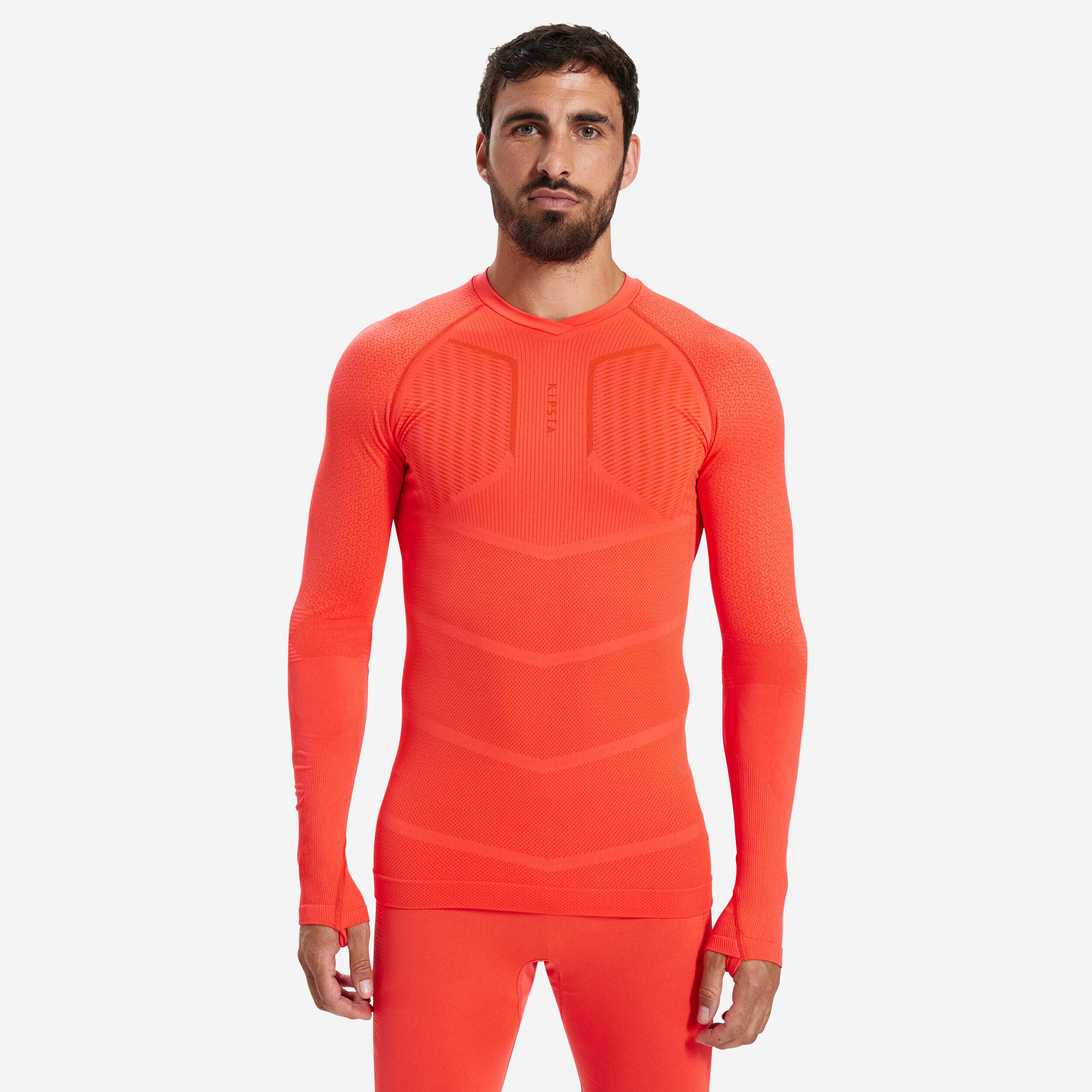 Adult Long-Sleeved Thermal Base Layer Top Keepdry 500 - Orange 1/16