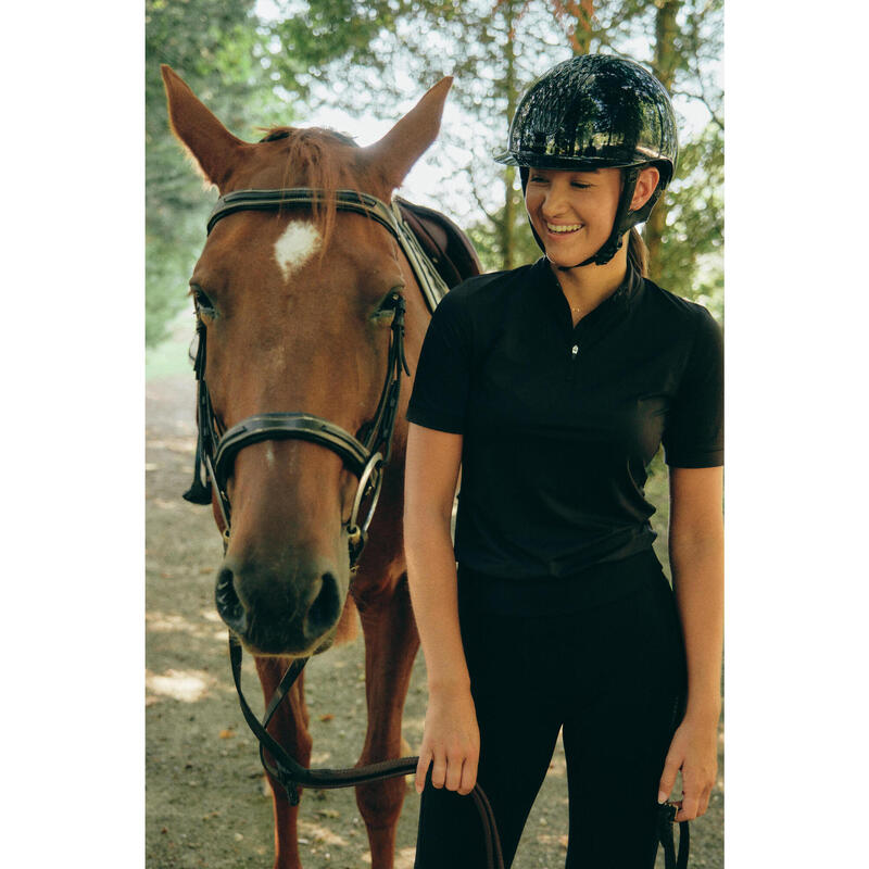 Polo de Equitação de Manga Curta Mulher Héritage Preto