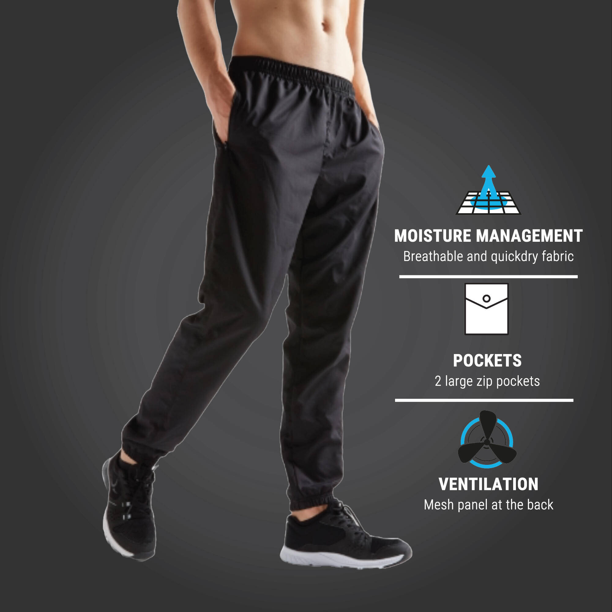 Men Gym Trackpants Slim Fit Jogger Style, Breathable, Quick Dry - Smoked Black -  2