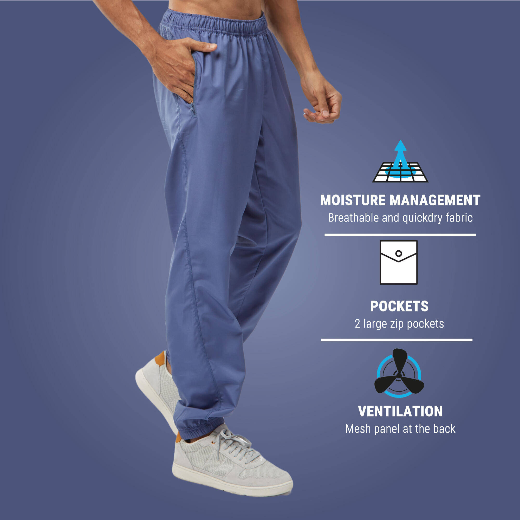 Men Gym Trackpants Slim Fit Jogger Style, Breathable, Quick Dry - Slate Blue -  2
